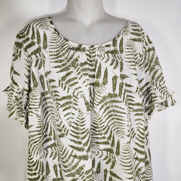 Lane Bryant Womens Flutter-Sleeve Crew Neck Top Sz 22 Olive Leaves Floral Whimsy - Picture 3 of 9